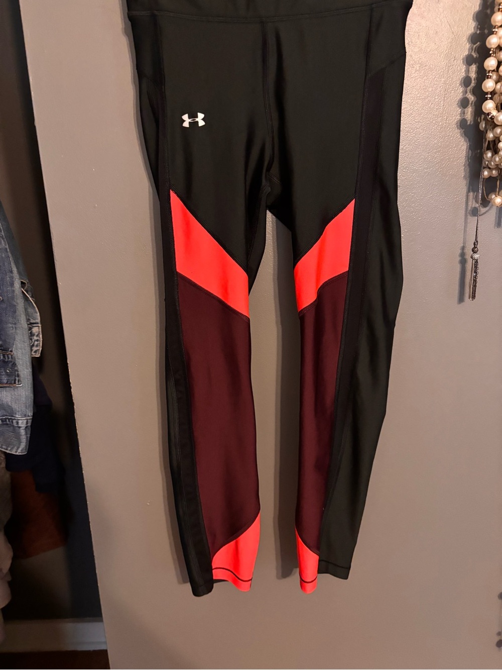 Under Armour Ladies Black and Red Athletic Leggings